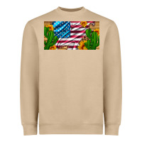 Mushroom usa flag and cactus and sunflowers with leopard and wood license  plat Heavyweight Sweatshirt - Artiststas