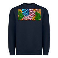 Navy usa flag and cactus and sunflowers with leopard and wood license  plat Heavyweight Sweatshirt - Artiststas