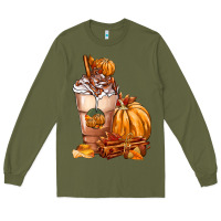 Army Green Pumpkin Spice Coffee Long Sleeve Tee - FaDigitalArtStudio