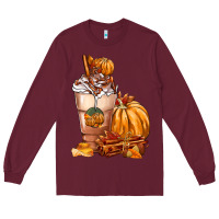 Burgundy Pumpkin Spice Coffee Long Sleeve Tee - FaDigitalArtStudio