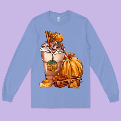 Pumpkin Spice Coffee Long Sleeve Tee Designed By Fadigitalartstudio