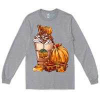 Heather Grey Pumpkin Spice Coffee Long Sleeve Tee - FaDigitalArtStudio