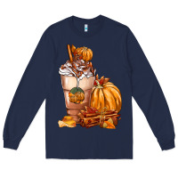 Navy Pumpkin Spice Coffee Long Sleeve Tee - FaDigitalArtStudio