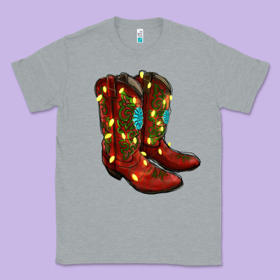 Western Christmas Boots Classic Tee Designed By Ranaportraitstore