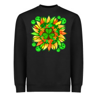 Black sunflower with st patricks smiley face and shamrock with glitter Heavyweight Sweatshirt - Artiststas