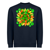 Navy sunflower with st patricks smiley face and shamrock with glitter Heavyweight Sweatshirt - Artiststas