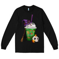 Black Halloween Spooky Pumpkins Frappe Long Sleeve Tee - FaDigitalArtStudio
