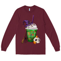 Burgundy Halloween Spooky Pumpkins Frappe Long Sleeve Tee - FaDigitalArtStudio