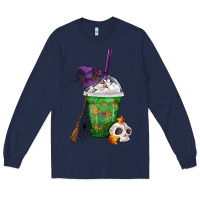 Navy Halloween Spooky Pumpkins Frappe Long Sleeve Tee - FaDigitalArtStudio