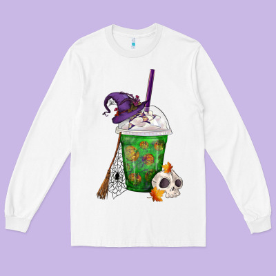 Halloween Spooky Pumpkins Frappe Long Sleeve Tee Designed By Fadigitalartstudio