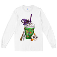 White Halloween Spooky Pumpkins Frappe Long Sleeve Tee - FaDigitalArtStudio