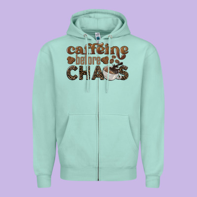Caffeine Before Chaos Zipper Hoodie Designed By Barkaloodesign
