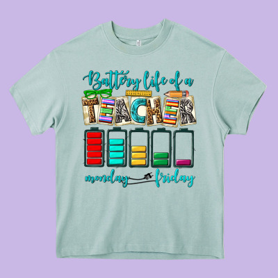 Battery Life Of A Teacher Monday Friday Heavy Core Tee Designed By Nancycooperartshop