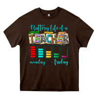 Chocolate Brown battery life of a teacher monday friday Heavy Core Tee - NancyCooperArtShop