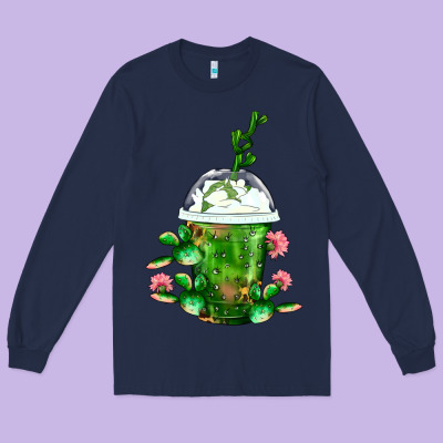 Western Cactus Cold Frappe Long Sleeve Tee Designed By Fadigitalartstudio