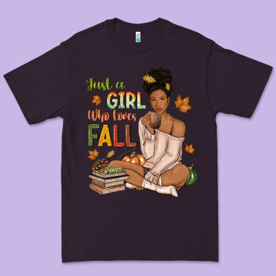 Just A Girl Who Loves Fall Afro Woman Premium Tee Designed By Nancycooperartshop
