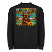Black Chocolate Labrador with sunflowers western Heavyweight Sweatshirt - Artiststas