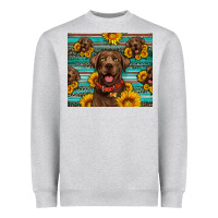 Heather Grey Chocolate Labrador with sunflowers western Heavyweight Sweatshirt - Artiststas