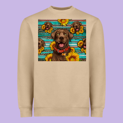 Chocolate Labrador With Sunflowers Western Heavyweight Sweatshirt Designed By Artiststas