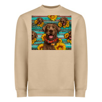 Mushroom Chocolate Labrador with sunflowers western Heavyweight Sweatshirt - Artiststas