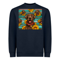 Navy Chocolate Labrador with sunflowers western Heavyweight Sweatshirt - Artiststas