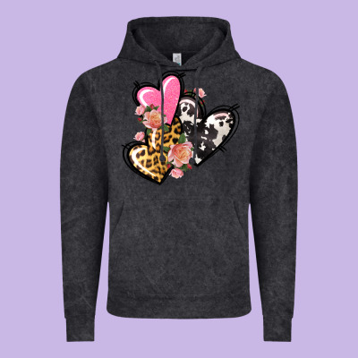 Pink Glitter Leopard Cowhide Hearts Valentine's Vintage Hoodie Designed By Fadigitalartstudio