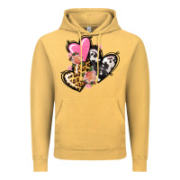 Vintage Mustard Pink glitter leopard cowhide hearts Valentine's Vintage Hoodie - FaDigitalArtStudio
