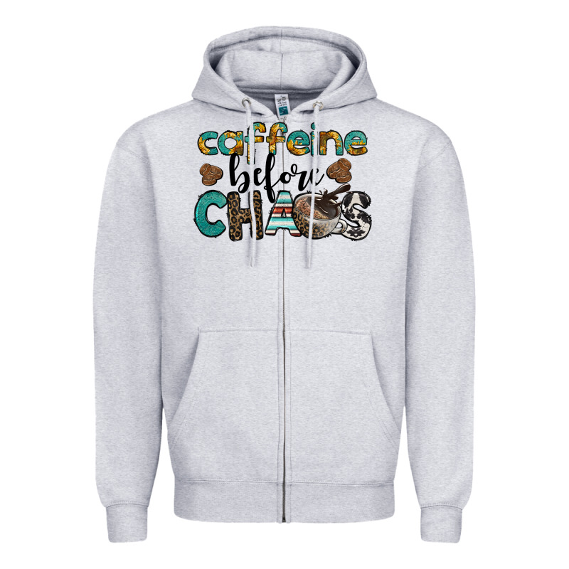Western Caffeine Before Chaos Zipper Hoodie by BarkalooDesign | Teevron