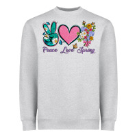 Heather Grey peace love springwith flowers and butterfly Heavyweight Sweatshirt - Artiststas