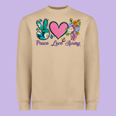 Peace Love Springwith Flowers And Butterfly Heavyweight Sweatshirt Designed By Artiststas