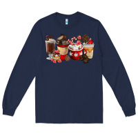 Navy Chocolate Love Coffee Cups Long Sleeve Tee - FaDigitalArtStudio