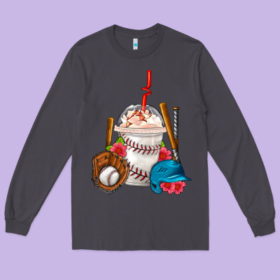 Baseball Frappe Coffee Long Sleeve Tee Designed By Fadigitalartstudio