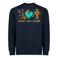 Navy peace love faith with cros and sunflower Heavyweight Sweatshirt - Artiststas