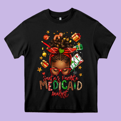 Santa's Favorite Medicaid Analyst Afro Messy Bun Heavy Core Tee Designed By Texasbilliewilder