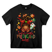 Black Santa's Favorite Medicaid Analyst Afro Messy Bun Heavy Core Tee - texasbilliewilder
