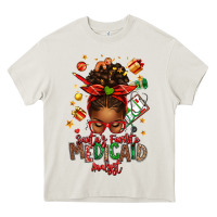 Cream Santa's Favorite Medicaid Analyst Afro Messy Bun Heavy Core Tee - texasbilliewilder