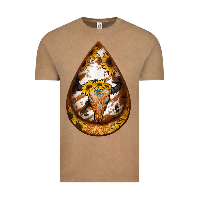 Sunflower Tooled Leather Bullskull Teardrop Earrings Vintage Tee by Jasminsmagicworld | Teevron