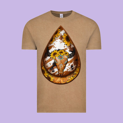 Sunflower Tooled Leather Bullskull Teardrop Earrings Vintage Tee Designed By Jasminsmagicworld
