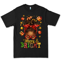 Black merry and bright christmas afro messy bun Premium Tee - texasbilliewilder