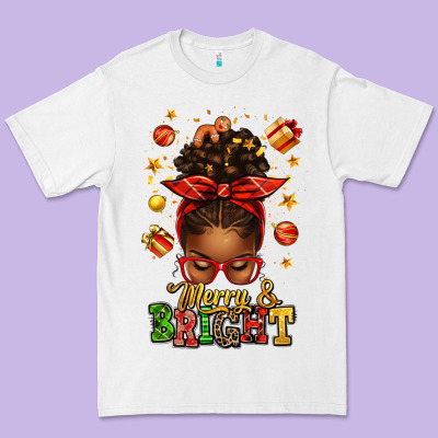 Merry And Bright Christmas Afro Messy Bun Premium Tee Designed By Texasbilliewilder
