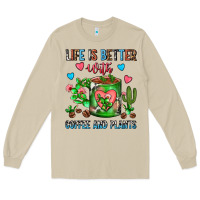 Mushroom Life Is Better With Coffee And Plants Cactus Coffe Long Sleeve Tee - FaDigitalArtStudio
