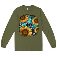 Army Green sunflower cowhide and turquoise patches Long Sleeve Tee - RanaPortraitStore