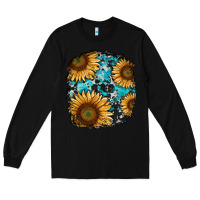 Black sunflower cowhide and turquoise patches Long Sleeve Tee - RanaPortraitStore