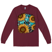 Burgundy sunflower cowhide and turquoise patches Long Sleeve Tee - RanaPortraitStore
