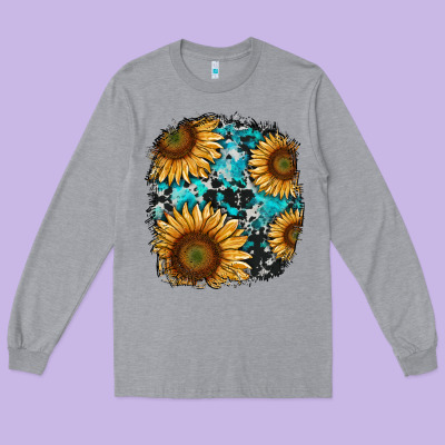 Sunflower Cowhide And Turquoise Patches Long Sleeve Tee Designed By Ranaportraitstore