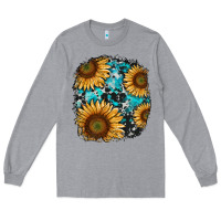 Heather Grey sunflower cowhide and turquoise patches Long Sleeve Tee - RanaPortraitStore