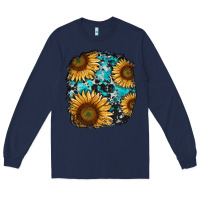 Navy sunflower cowhide and turquoise patches Long Sleeve Tee - RanaPortraitStore