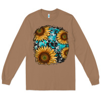 Toasted Coconut sunflower cowhide and turquoise patches Long Sleeve Tee - RanaPortraitStore
