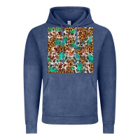 Vintage Denim Western Turquoise Glitter Cowhide Leopard Seamless Vintage Hoodie - FaDigitalArtStudio