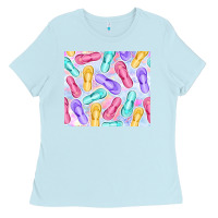 Baby Blue flip flops with leopard Ladies Tee - TumblerDesignByShophia